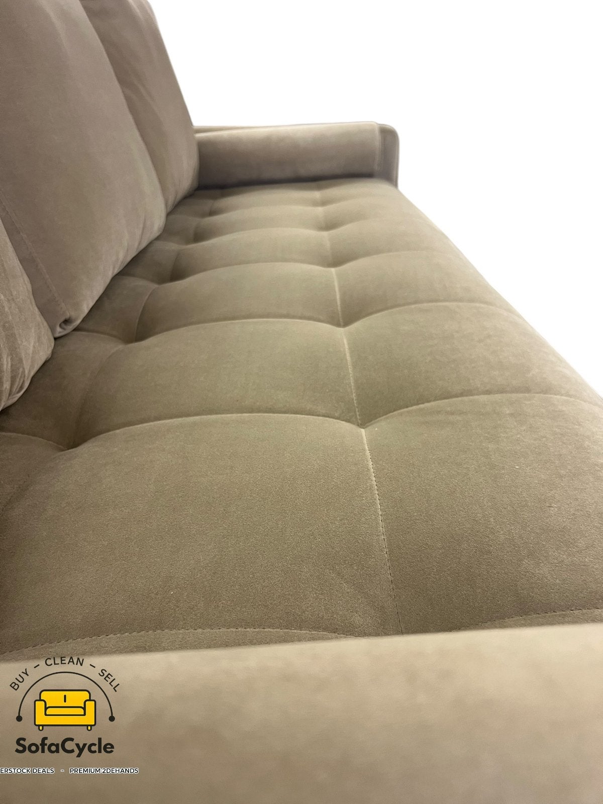 NV Gallery 3 places + 2 places taupe en velours — overstock, Enlèvement ou Envoi, Comme neuf, SofaCycle, Info@sofacycle.be