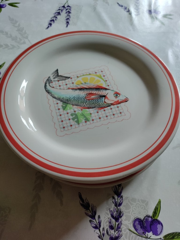 6 assiettes à poissons, Maison & Meubles, Enlèvement, Utilisé