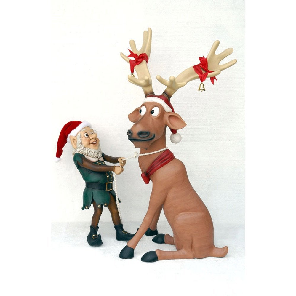 Elf pulling funny Reindeer – Elf Hoogte 149 cm, Diversen, Kerst, Nieuw, Ophalen