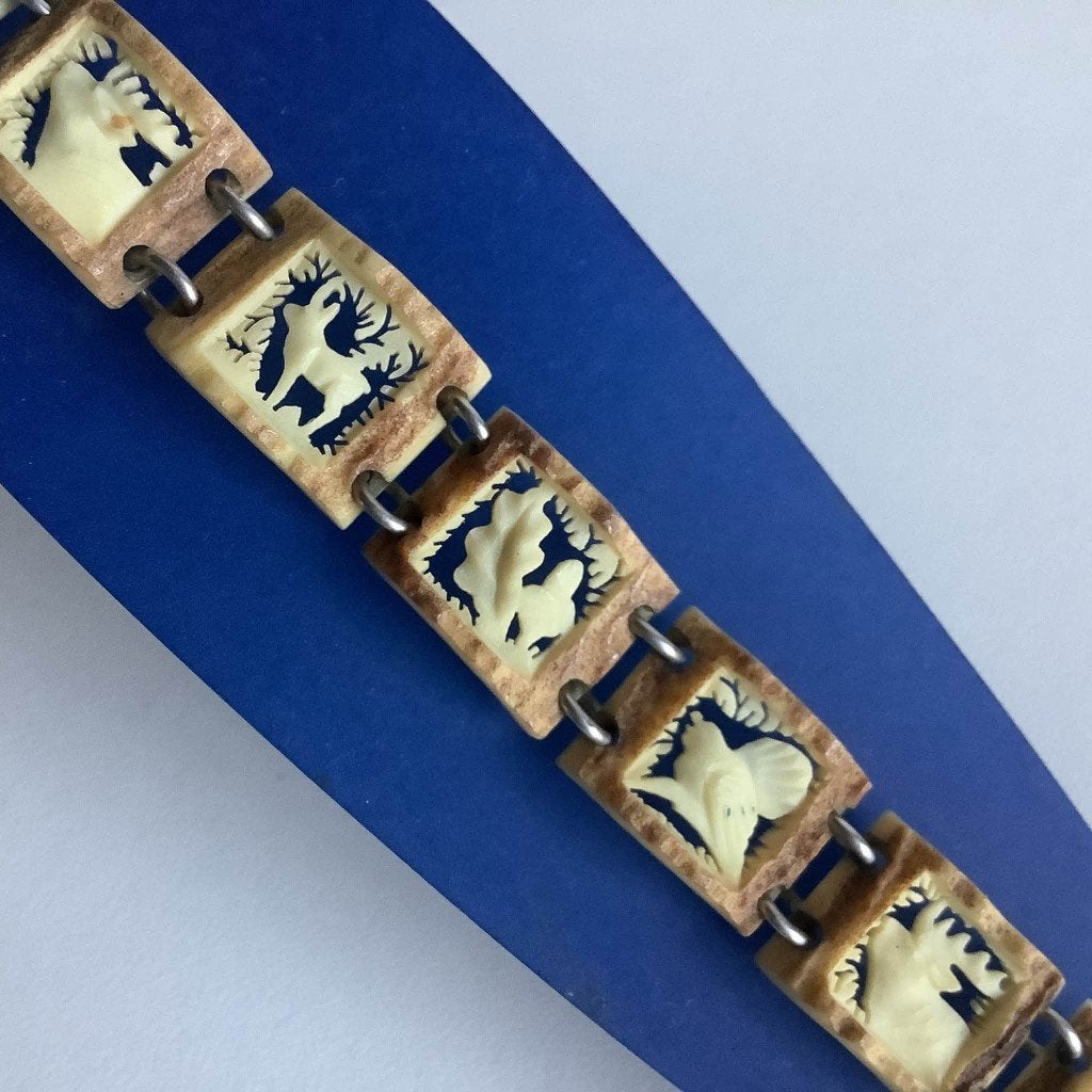 Vintage folkloristische gewei armband, Ophalen of Verzenden, Gebruikt, Overige kleuren, Overige materialen