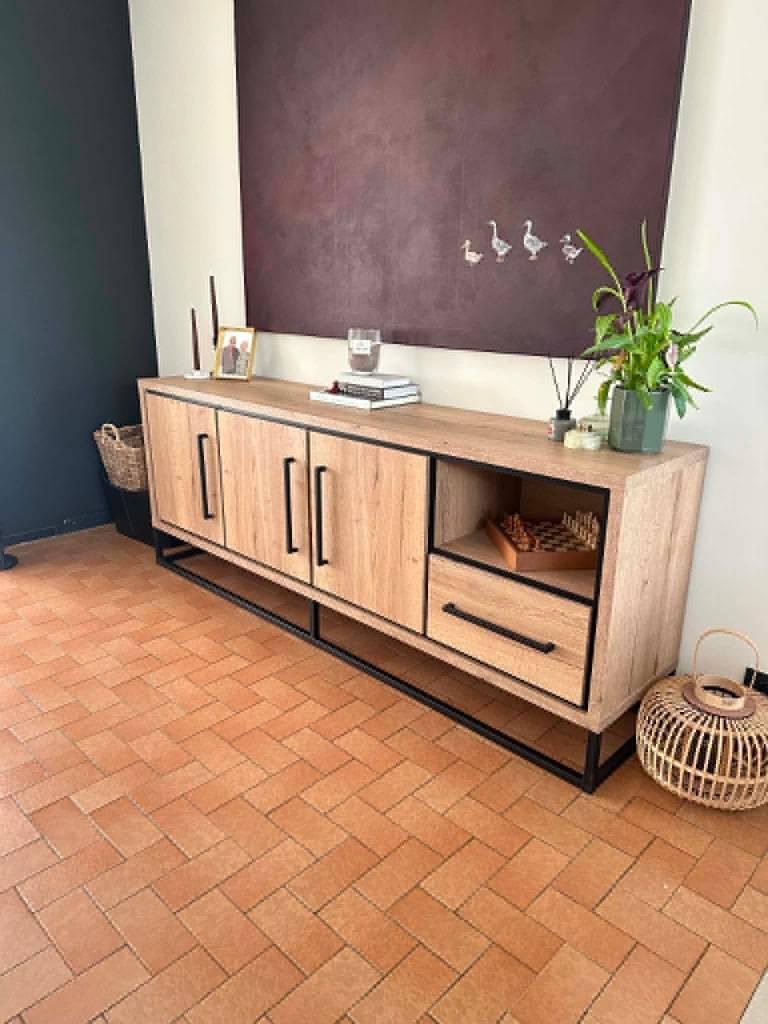 Dressoir + bijhorende tafel in teak, Huis en Inrichting, Kasten | Dressoirs, Zo goed als nieuw, Teakhout, Ophalen