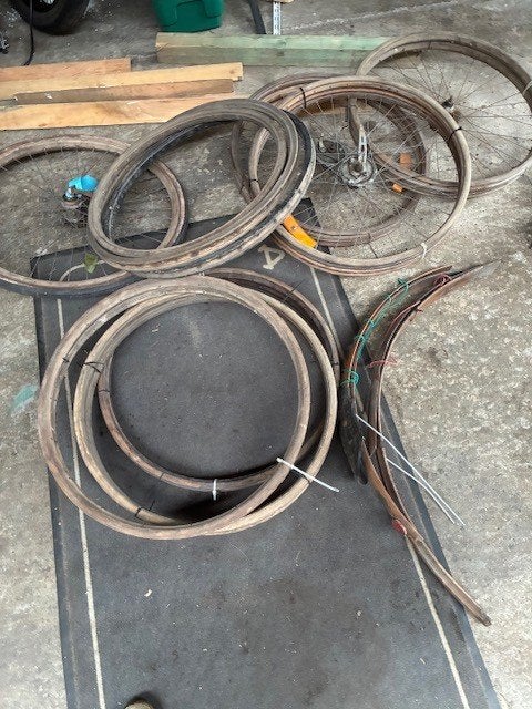 houten fietsvelgen ,wielen en spatborden, Vélos & Vélomoteurs, Autres matériaux, Enlèvement, Utilisé, Oldtimerfiets