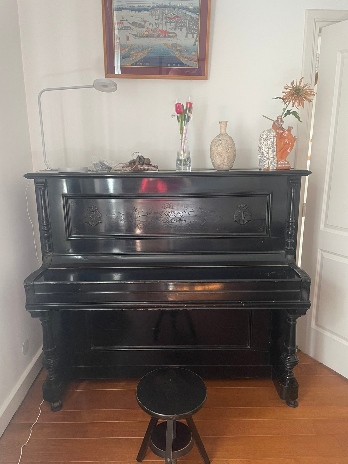 Antieke piano, Muziek en Instrumenten, Piano's, Ophalen, Gebruikt, Zwart, Piano