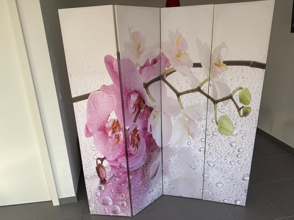 Decorative Folding Room Divider – Orchid Design, 4 Panels, Ophalen, Zo goed als nieuw