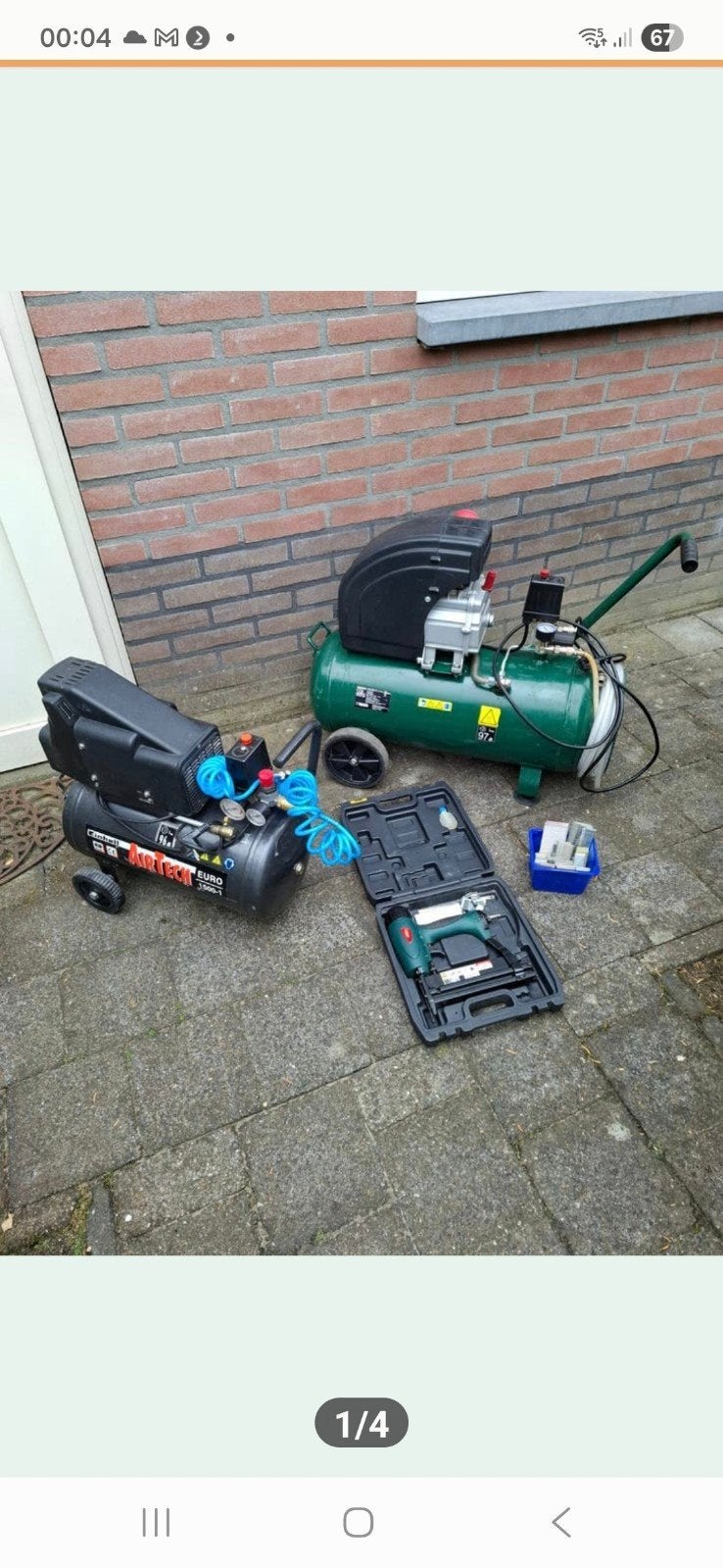 Te koop compressor met niethamer + nieten en spijkers., Bricolage & Construction, Compresseurs, Enlèvement