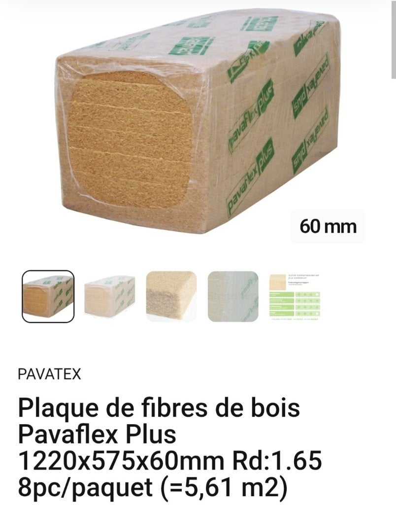 fibre de bois 60mm Pavaflex confort neuf 56m2, Bricolage & Construction, Enlèvement, Autres matériaux, 4 à 8 cm, Isolation des murs