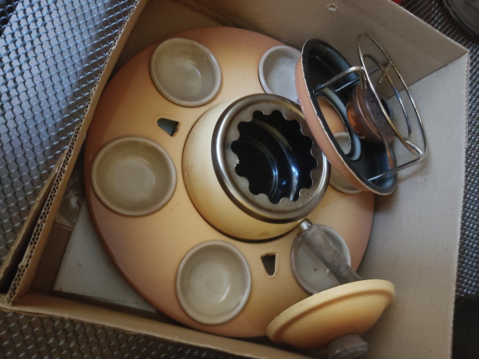fondue set met draaiplateau, incl borden en vorkjes, Ophalen, Gebruikt