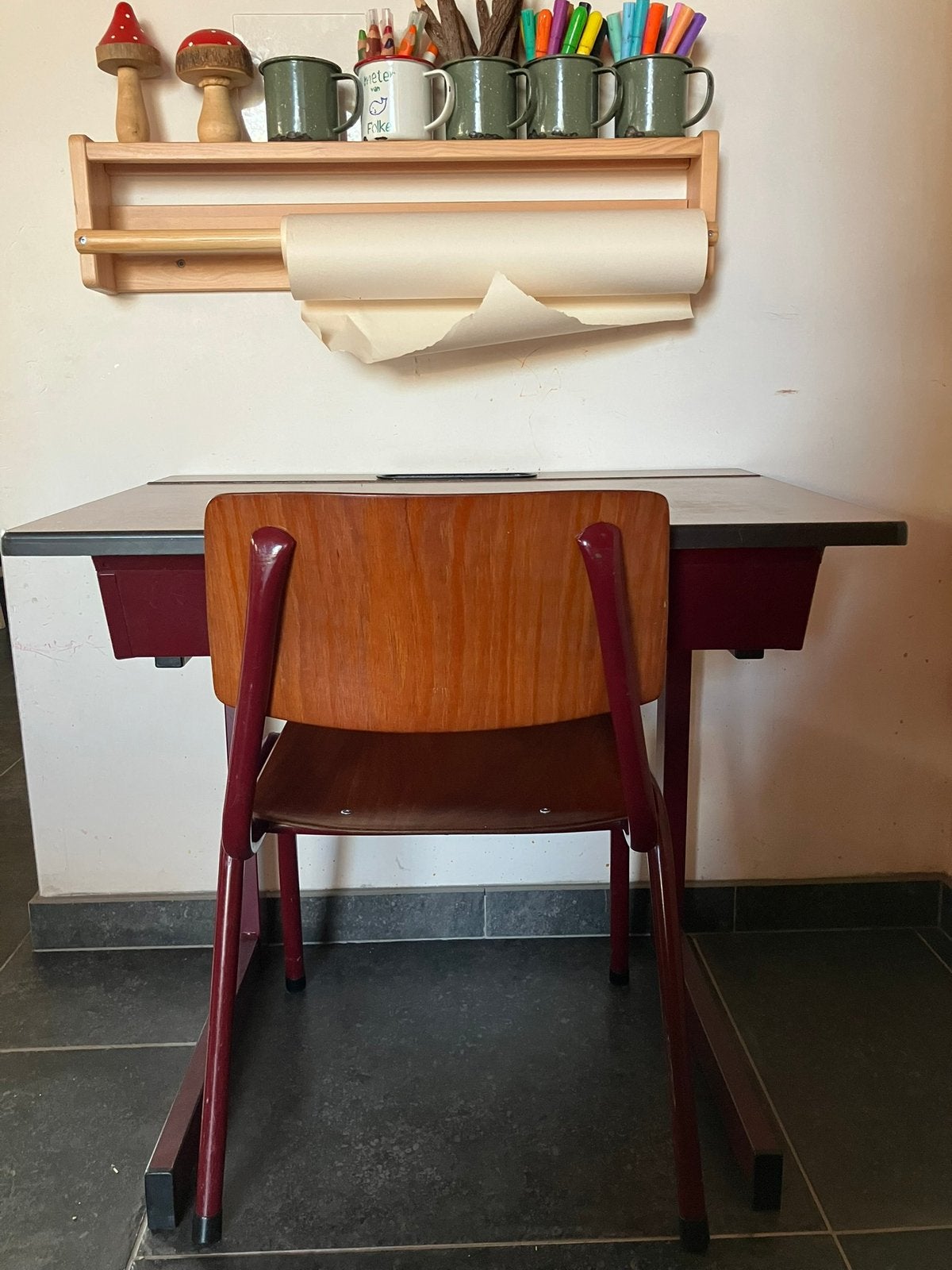 Schoolbankje, Maison & Meubles, Bureaux, Utilisé, Bureau enfant, Vintage, Bois, Enlèvement