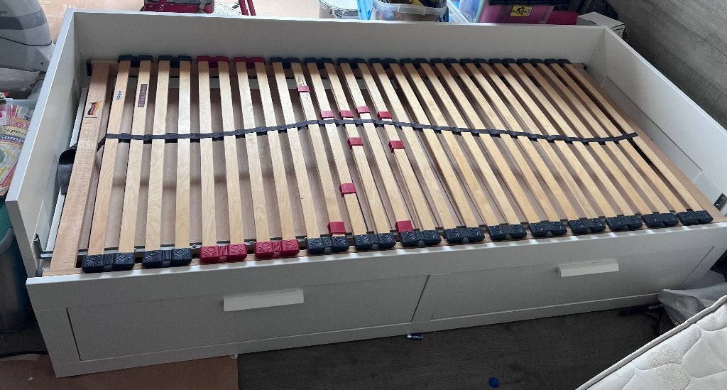 Bedbank, Ophalen, 90 cm, Eenpersoons, Wit