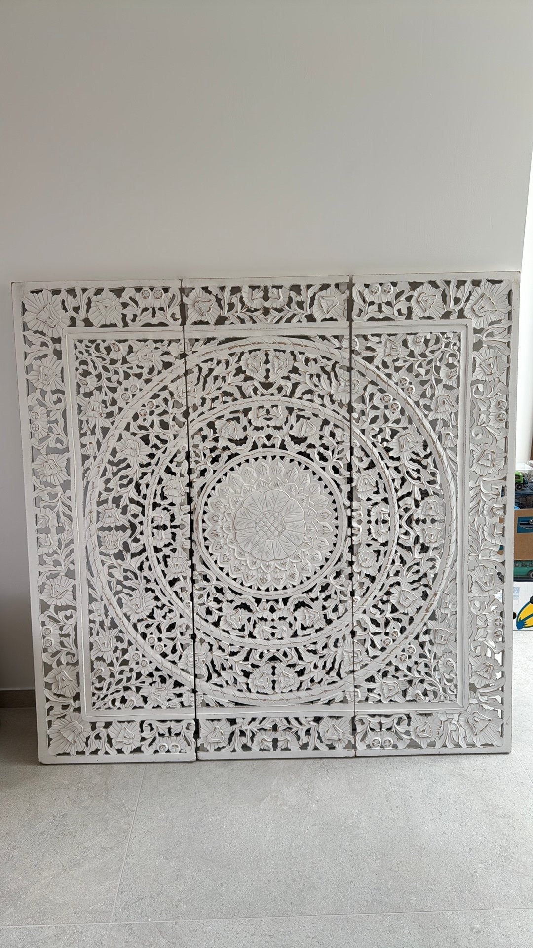 Geant mandala blanc en 3 cadres, Enlèvement, Blanc, 153 cm, 153 cm