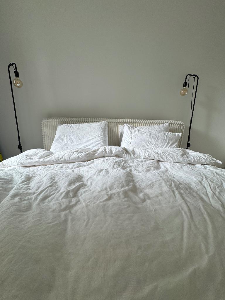 Tweepersoonsbed, cremekleurig, Huis en Inrichting, Ophalen, Tweepersoons, Zo goed als nieuw, Stof