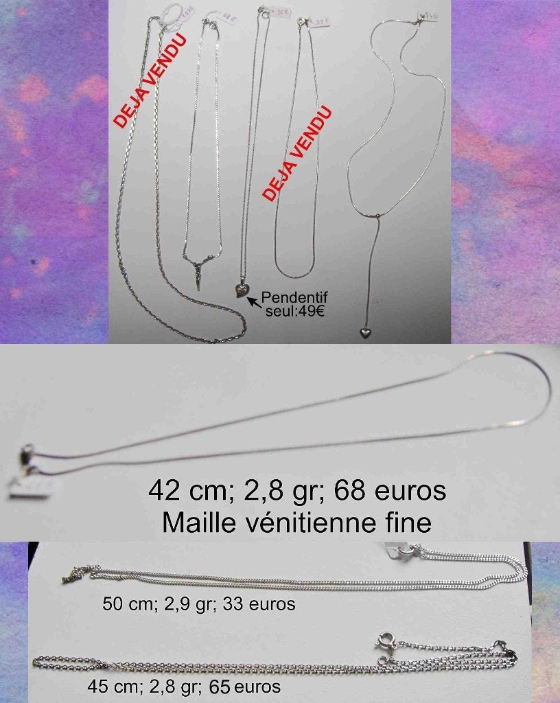 Chaînes argent rhodié longues de différentes mailles NEUVES, Bijoux, Sacs & Beauté, Neuf, Enlèvement ou Envoi, Avec pendentif