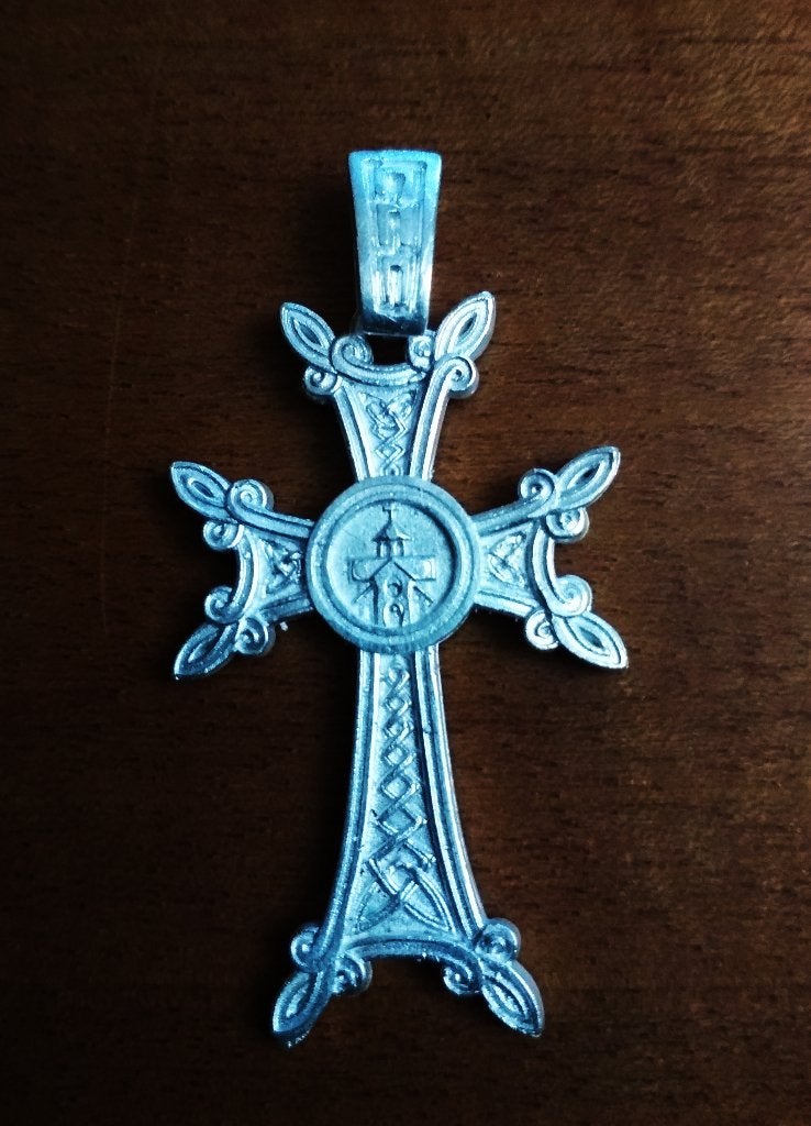 Grande et belle croix argentée à double face, Neuf, Croix ou Symbole, Argent, Argent