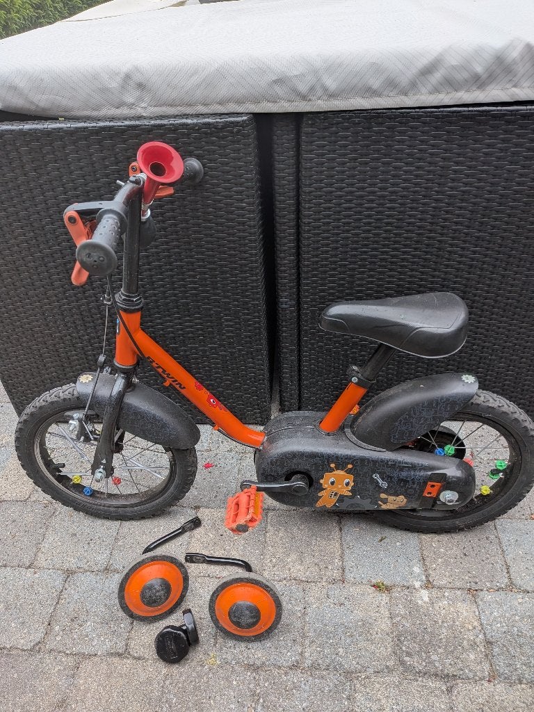 Kinderfiets Btwin 14 inch, Ophalen, Zijwieltjes, Gebruikt, Velgrem