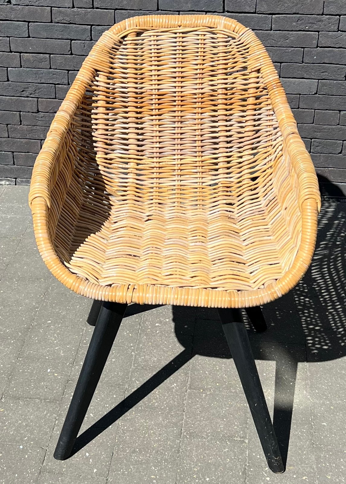 Rieten/rotan/gevlochten stoel/kuipstoel, Huis en Inrichting, Stoelen, Ophalen, Gebruikt, Hout, Eén