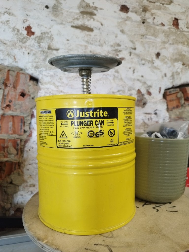 Bidon à piston Justrite - produits chimiques et dégraissants, Autos : Divers, Produits d'entretien, Enlèvement ou Envoi, Justrite Plunger can