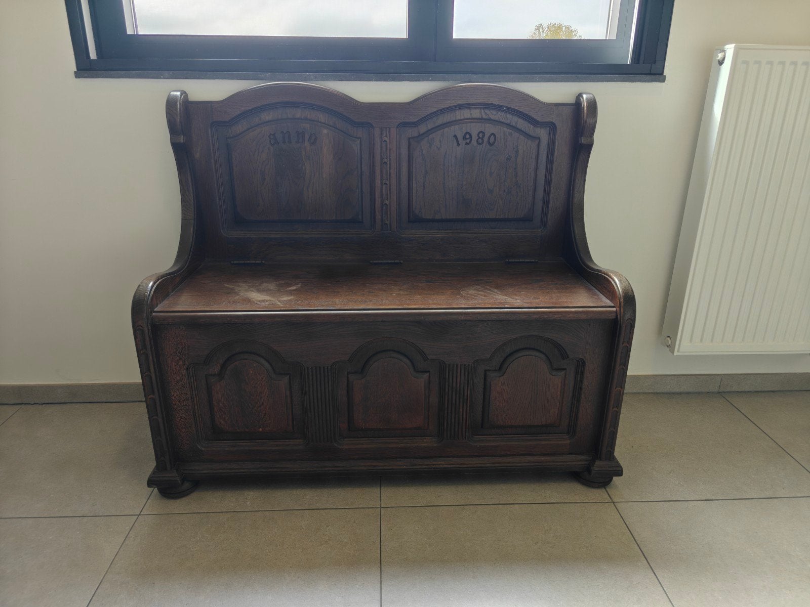 Banc en chêne fait main avec rangement, Enlèvement, Utilisé