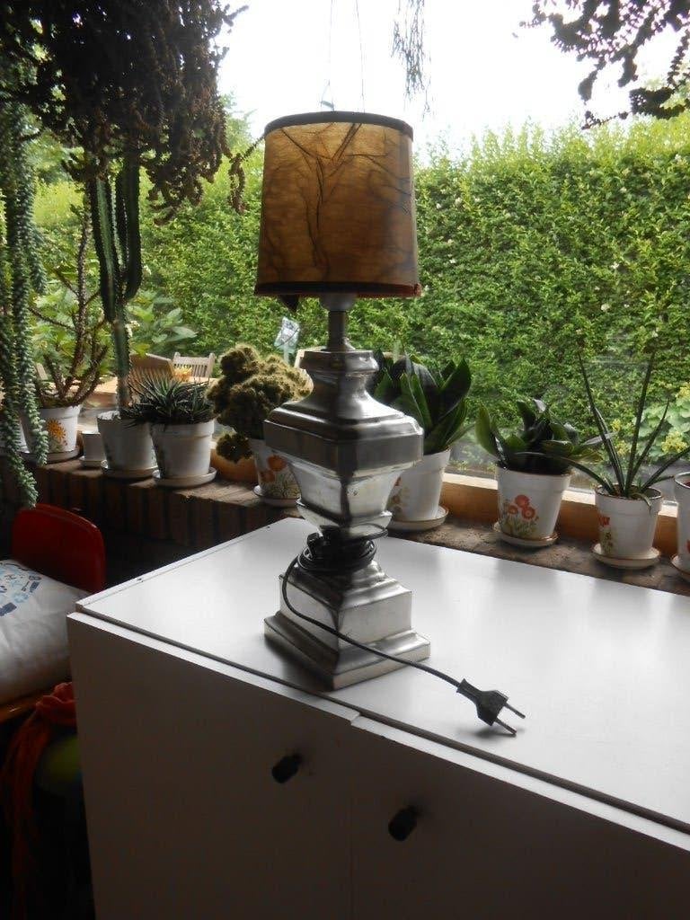 lampe de table poids 3,3 kg métal gris H40cm, Moins de 50 cm, Enlèvement ou Envoi, Vintage, Utilisé