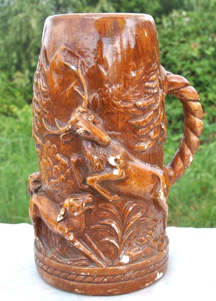 grosse chope decorative en platre decor foret a restaurer, Enlèvement ou Envoi