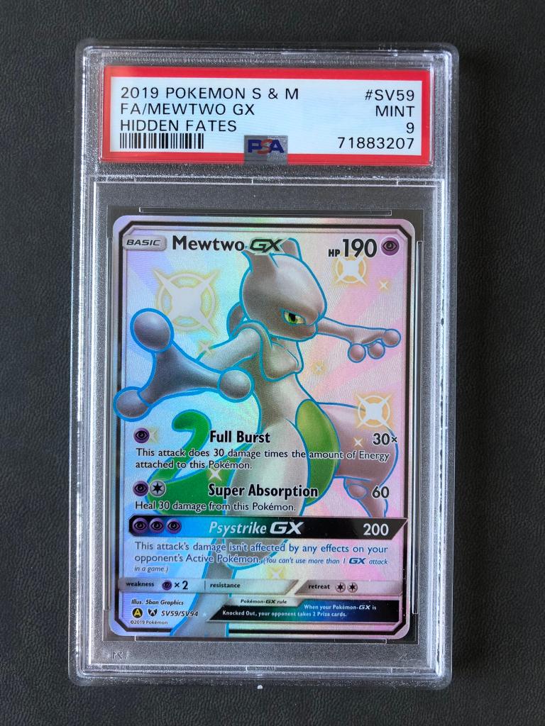 Mewtwo Gx Full Art - Hidden Fates PSA 9, Ophalen of Verzenden, Nieuw, Losse kaart