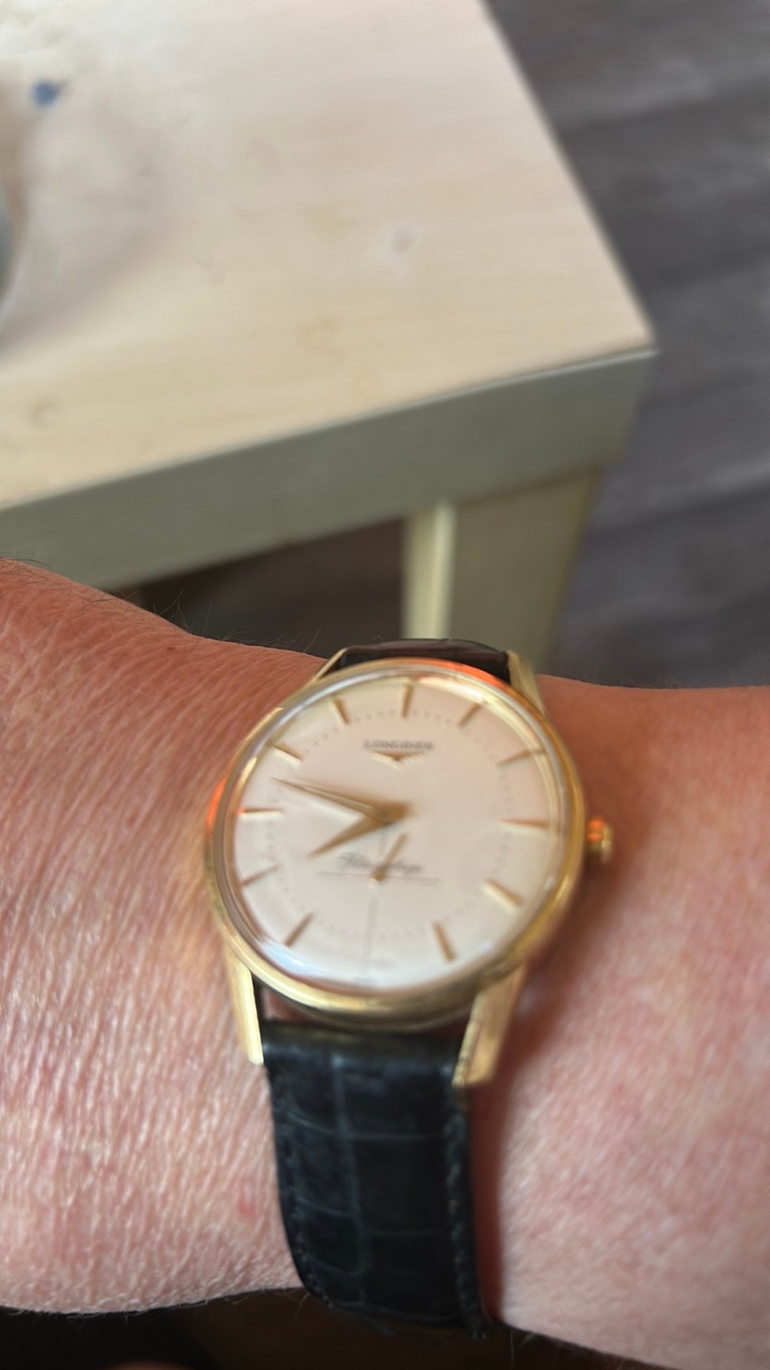 Montre homme Longines flaschip or 18k automatique, Montre-bracelet, Autres marques, Enlèvement ou Envoi, Cuir