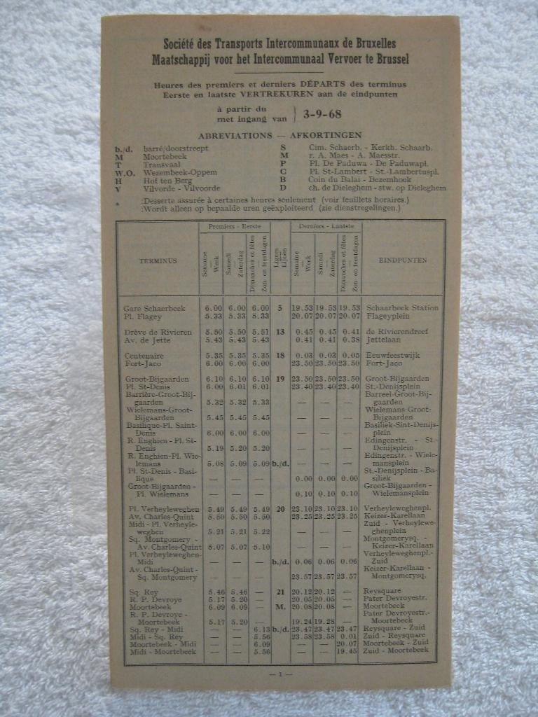 MIVB STIB — 1968 — zeldzaam en collector, Verzamelen, Ophalen of Verzenden, Tram
