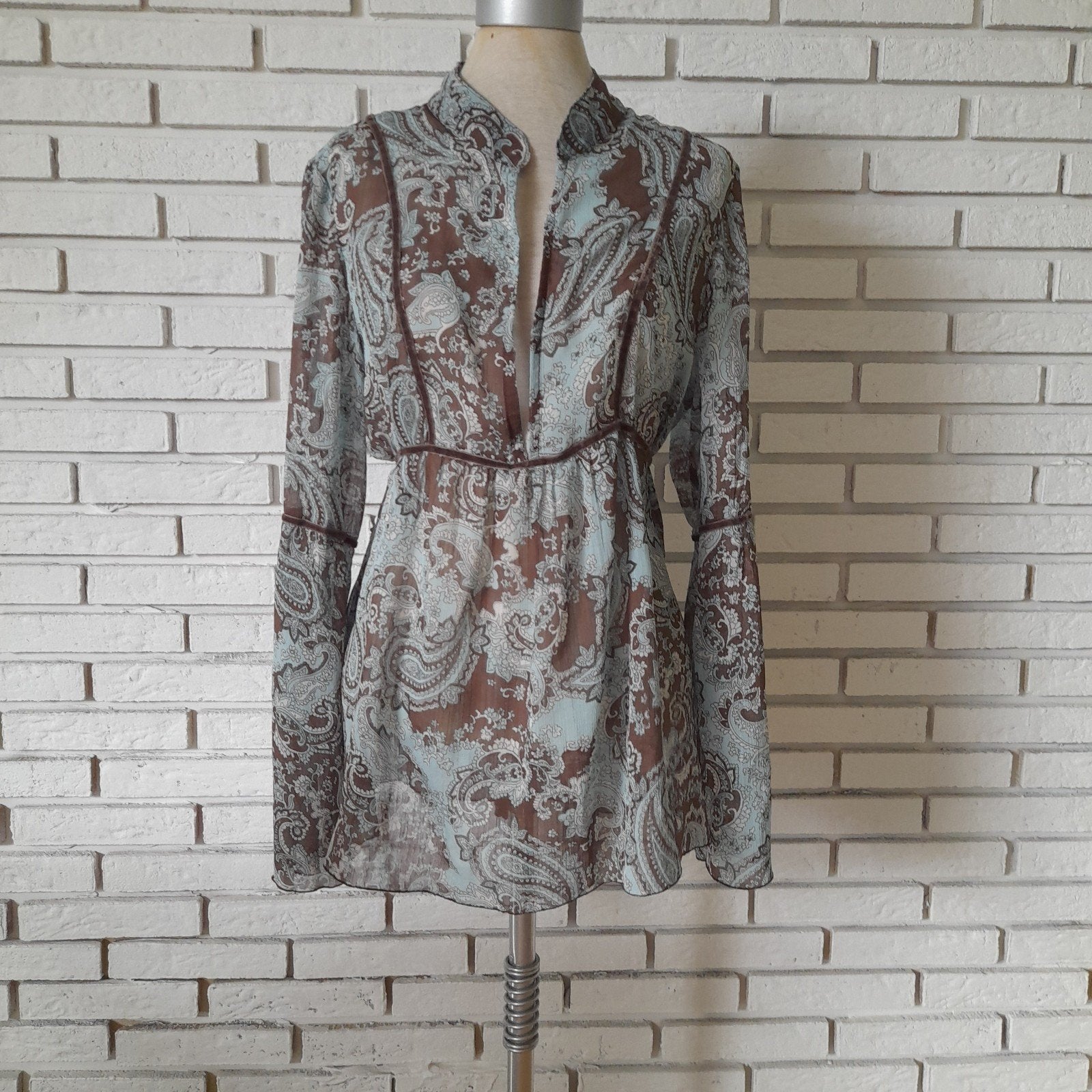 Zomerblouse met trompetmouw - 42, Bruin, 3 suisses, Maat 42/44 (L), Ophalen of Verzenden
