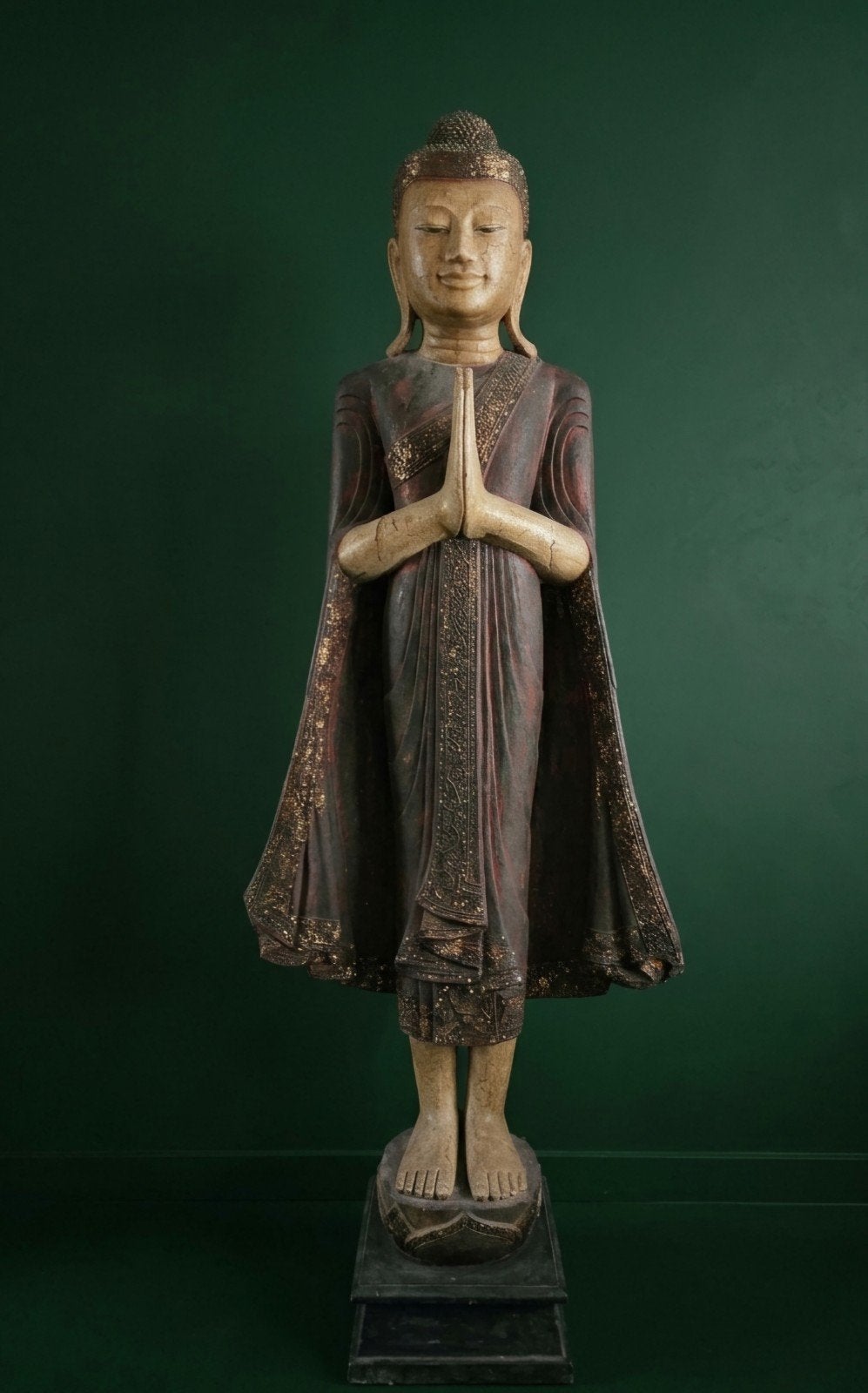 Ancien bouddha mandalay birman monumental en bois de teck 17, Enlèvement, Statue