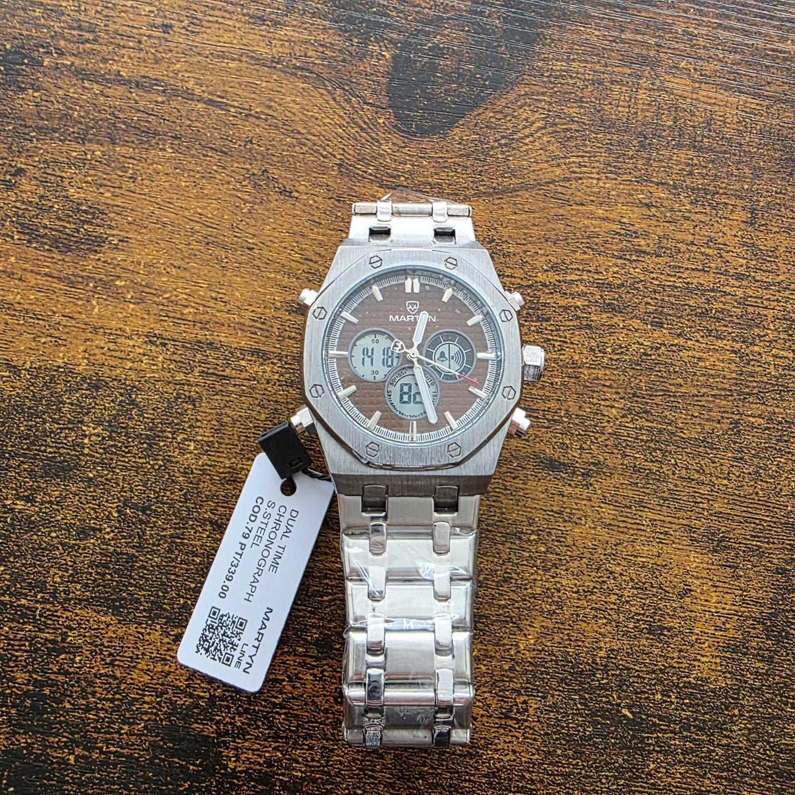 Martyn Line – Dual Time Chronograph – Royal Oak-stijl (Nieuw, Bijoux, Sacs & Beauté, Montres | Femmes, Autres marques, Enlèvement ou Envoi