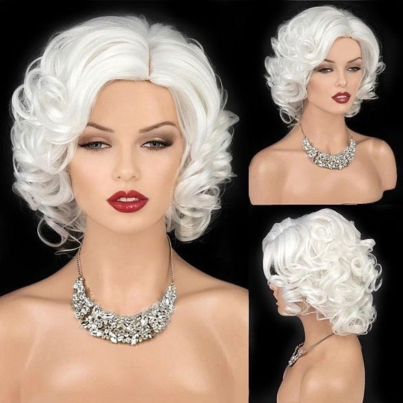 Marilyn Monroe pruik witblond kort model met krullen zonder, Envoi, Neuf