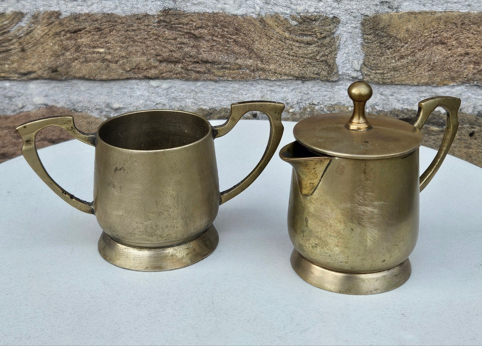 Vintage messing/koperen kannetje en suikerpot, Verzenden, Koper