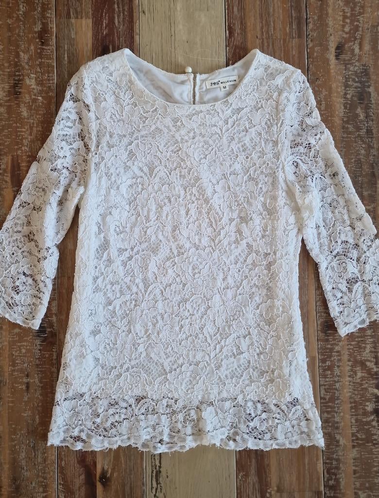 Blouse dentelle Millenium M, Maat 38/40 (M), Wit, Zo goed als nieuw, Millenium