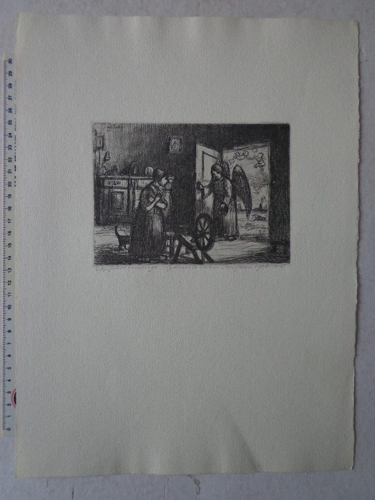 ets van Jakob Smits "Maria Boodschap I", Antiek en Kunst, Ets, Religie, Ophalen of Verzenden, Gesigneerd