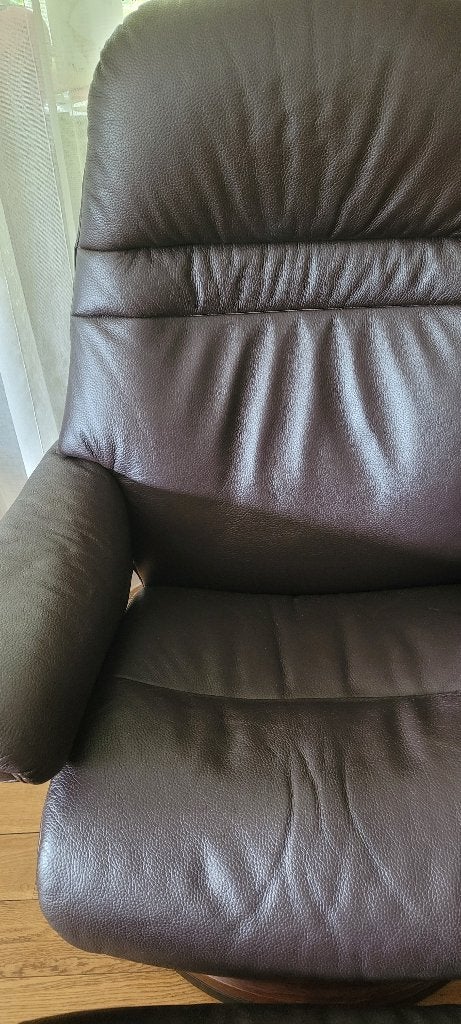 fauteuil inclinable en cuir marron, Moins de 75 cm, Comme neuf, Enlèvement, Bois