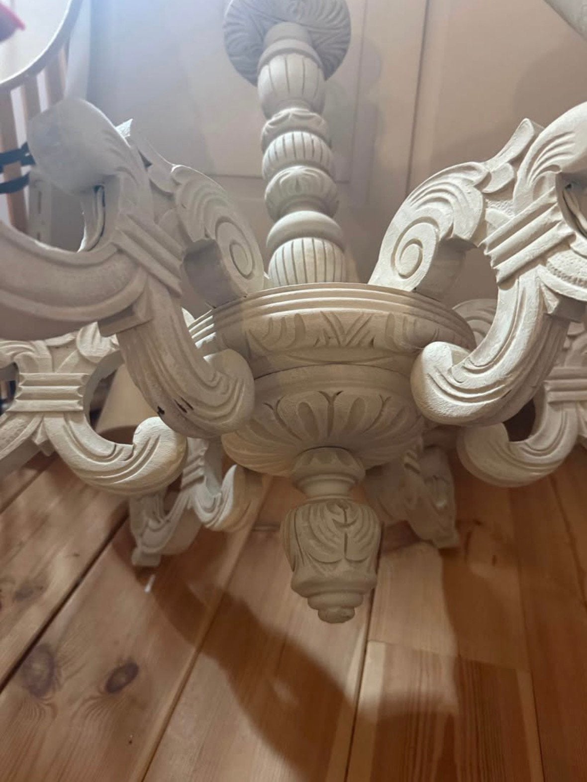Brocante houten luster incl. kapjes, Ophalen, Zo goed als nieuw