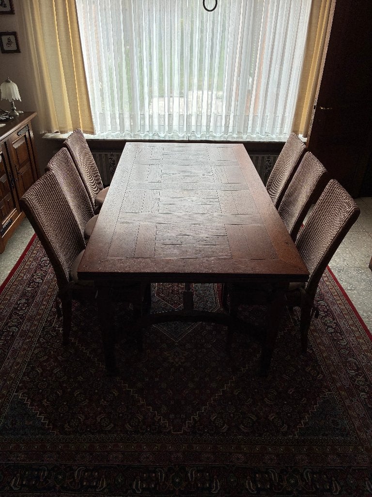 tafel en 8 stoelen, Huis en Inrichting, Ophalen, Zo goed als nieuw, Rechthoekig, 150 tot 200 cm