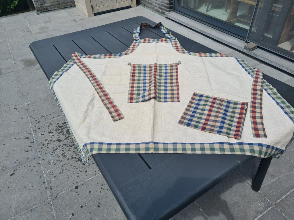 Groot schort 'Linum' + bijpassende handdoek - Maat XXL, Verzenden, Zo goed als nieuw, Schort