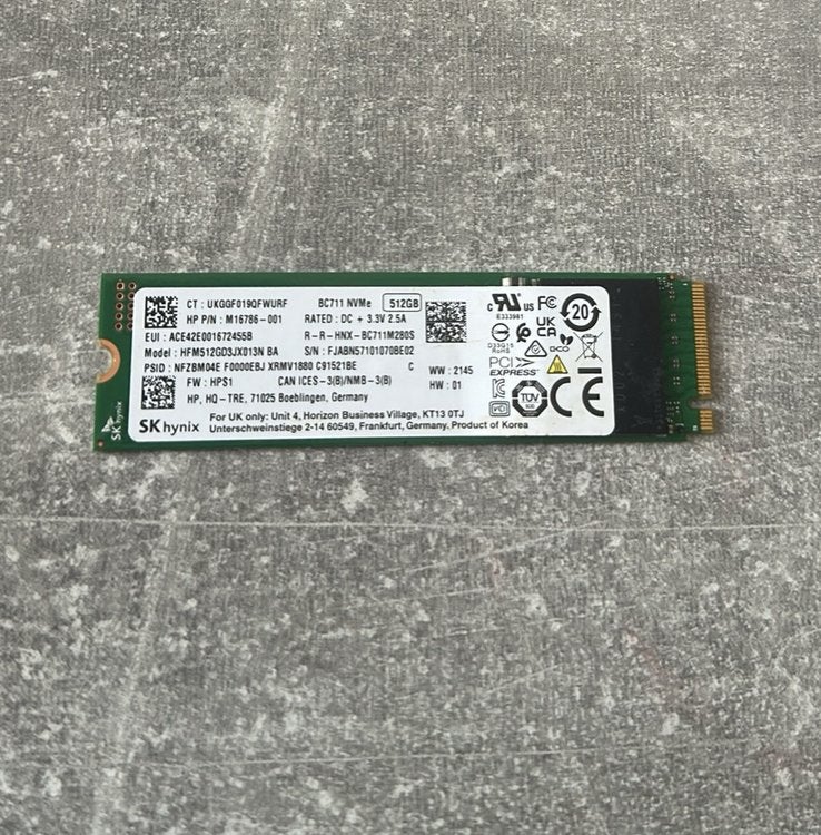 SK Hynix BC711 512 GB NVMe M.2 2280 SSD, Computers en Software, Ophalen of Verzenden, Zo goed als nieuw, Laptop, SSD