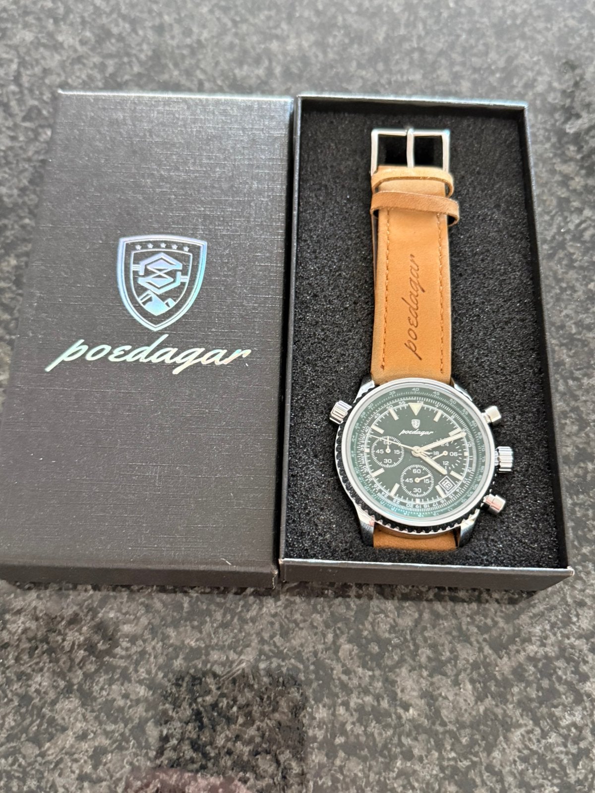 Heren uurwerk cronograaf met lederen band, Ophalen, Nieuw