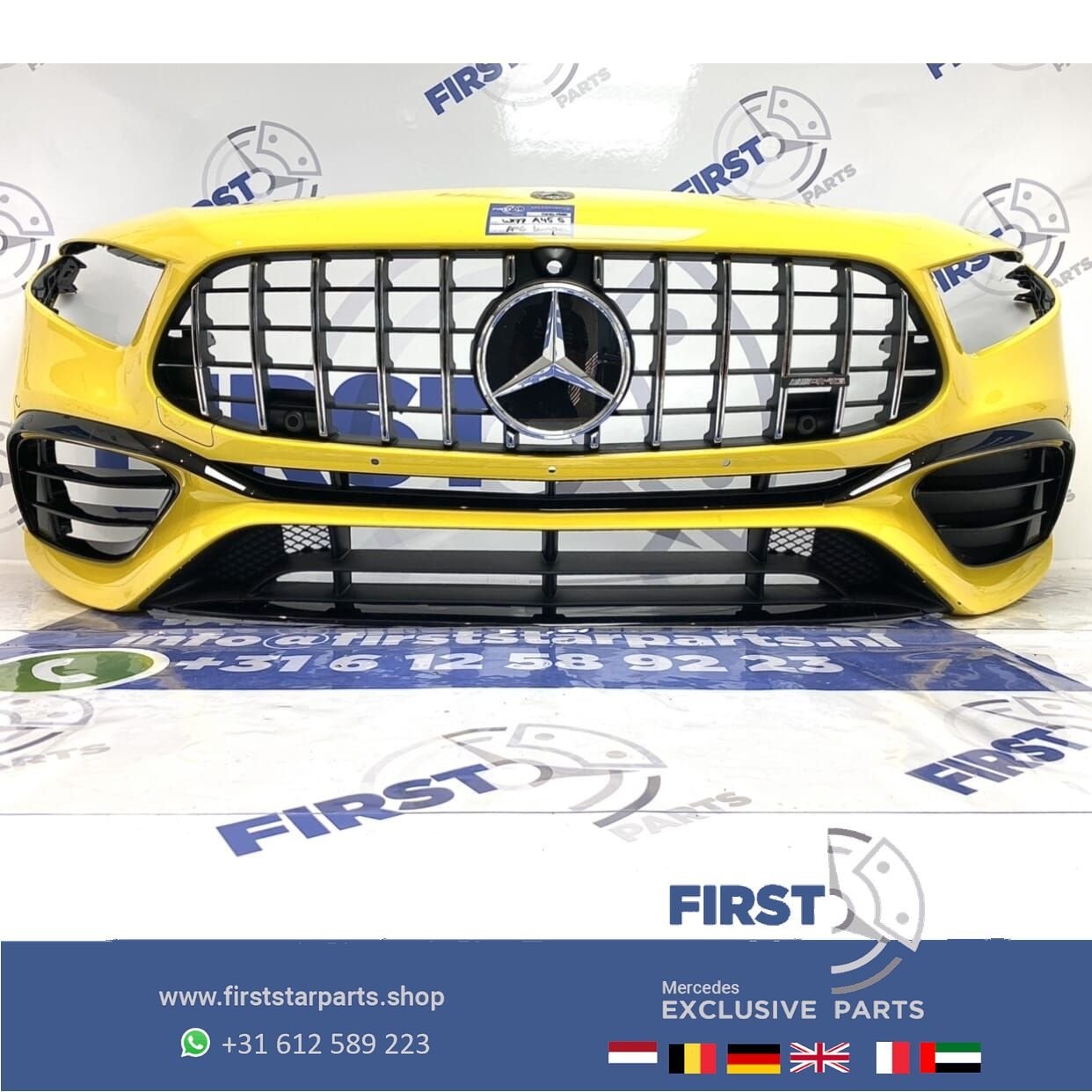 W177 A 45 KLASSE 2021 A45 A45S AMG VOORBUMPER GEEL COMPLEET, Gebruikt, -, Voor, Ophalen of Verzenden