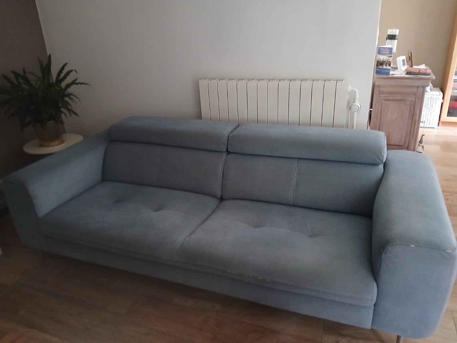 canapé en tissu bleu gris, Ophalen, Gebruikt, Driepersoons, 75 tot 100 cm