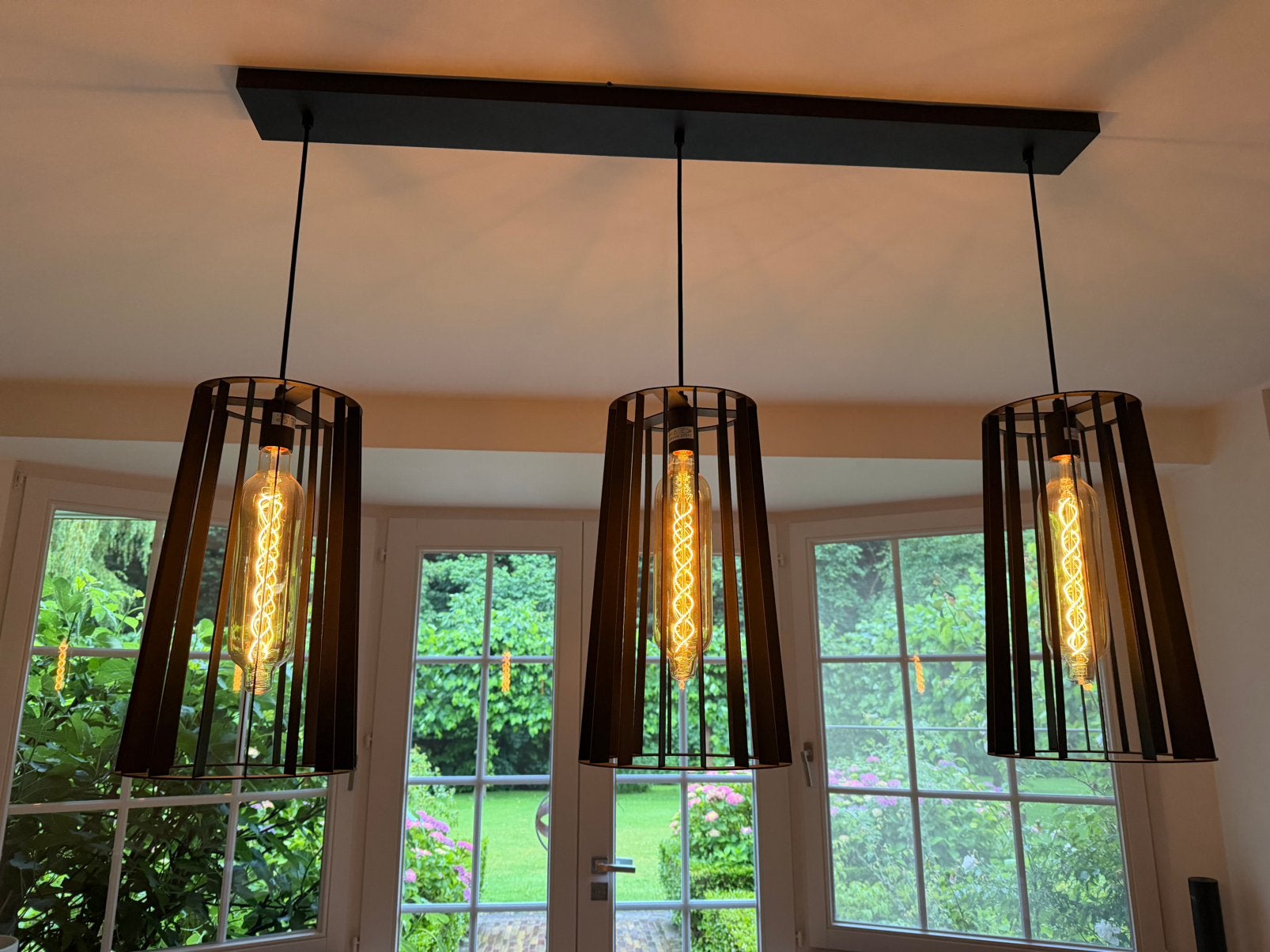 Industriële hanglamp met 3 lichtpunten / Edison LED-lampen, Huis en Inrichting, Lampen | Hanglampen, Ophalen, Zo goed als nieuw