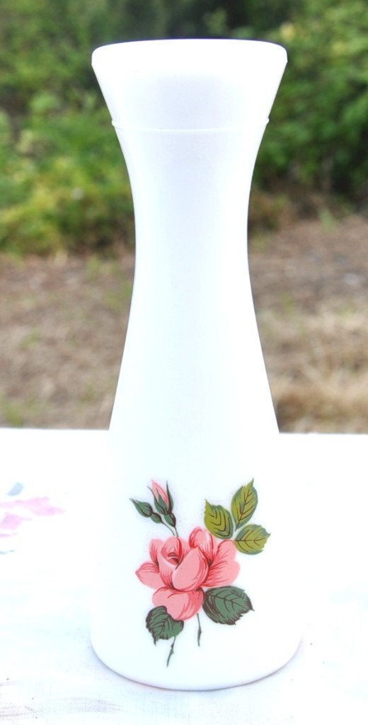 vase cintre opaline de foire blanche avec rose rose, Enlèvement ou Envoi