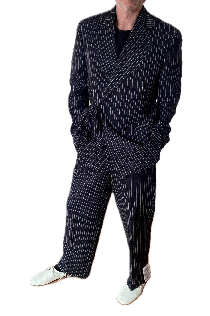 Costume lin majoritaire à rayures fines - Bleu marine, Neuf, Enlèvement, Asos Design, Bleu