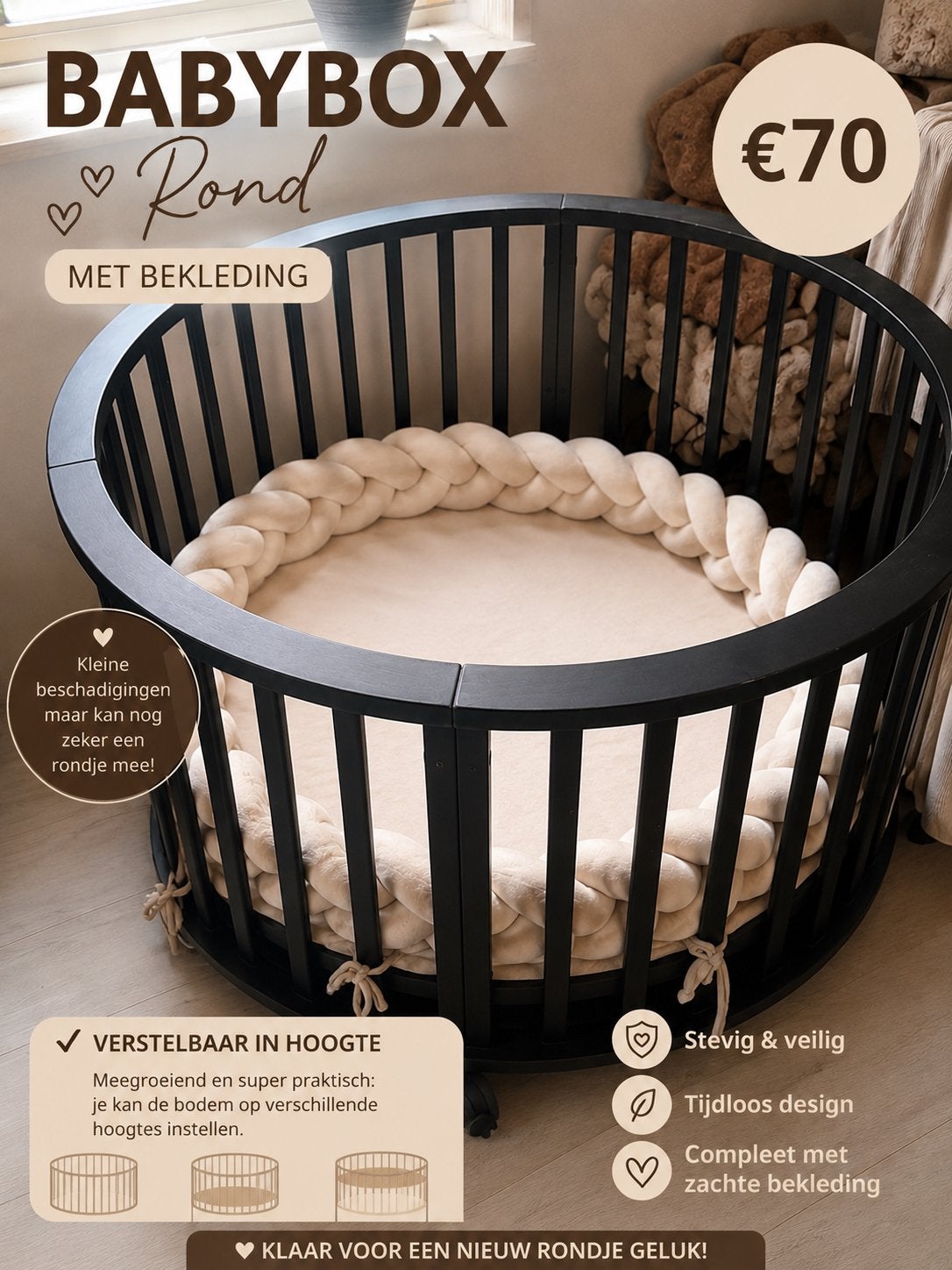 BABYBOX ROND TE KOOP, Enlèvement, Comme neuf, Rond, Réglable en hauteur