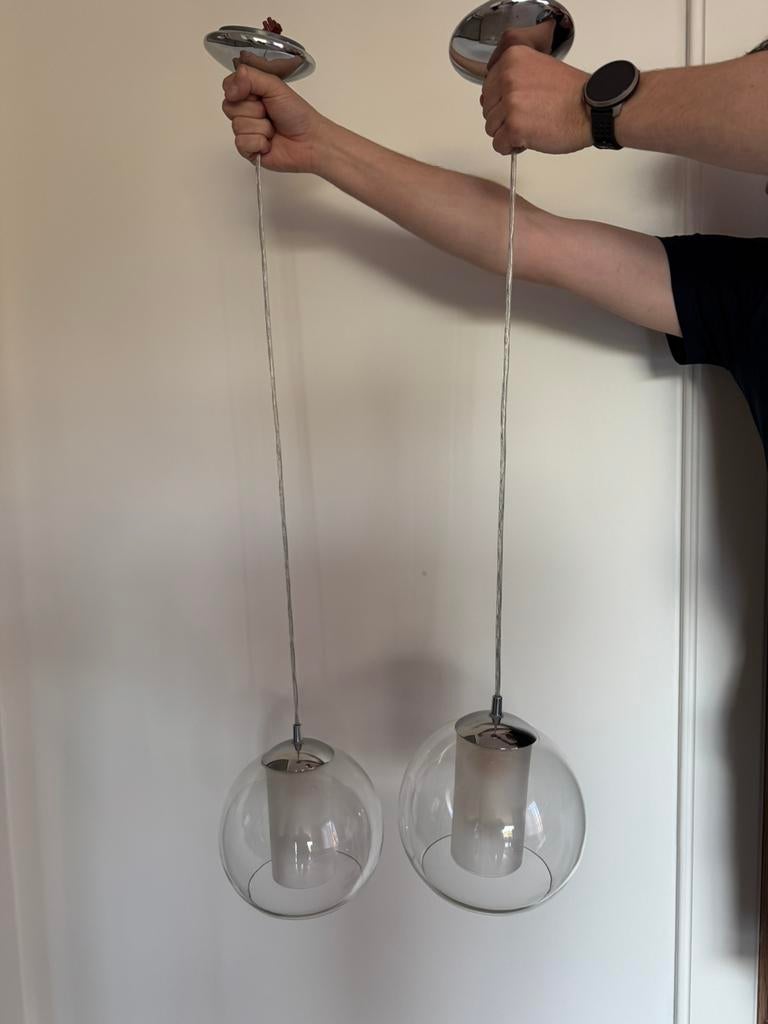 2 glazen hanglampen, Ophalen, Zo goed als nieuw