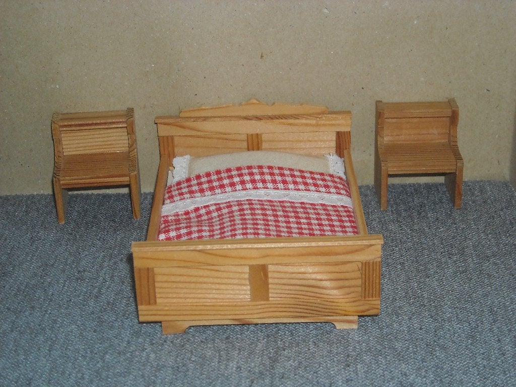 Lundby bed met 2 nachttafeltjes, Collections, Maisons de poupées & Accessoires, Enlèvement ou Envoi, Utilisé