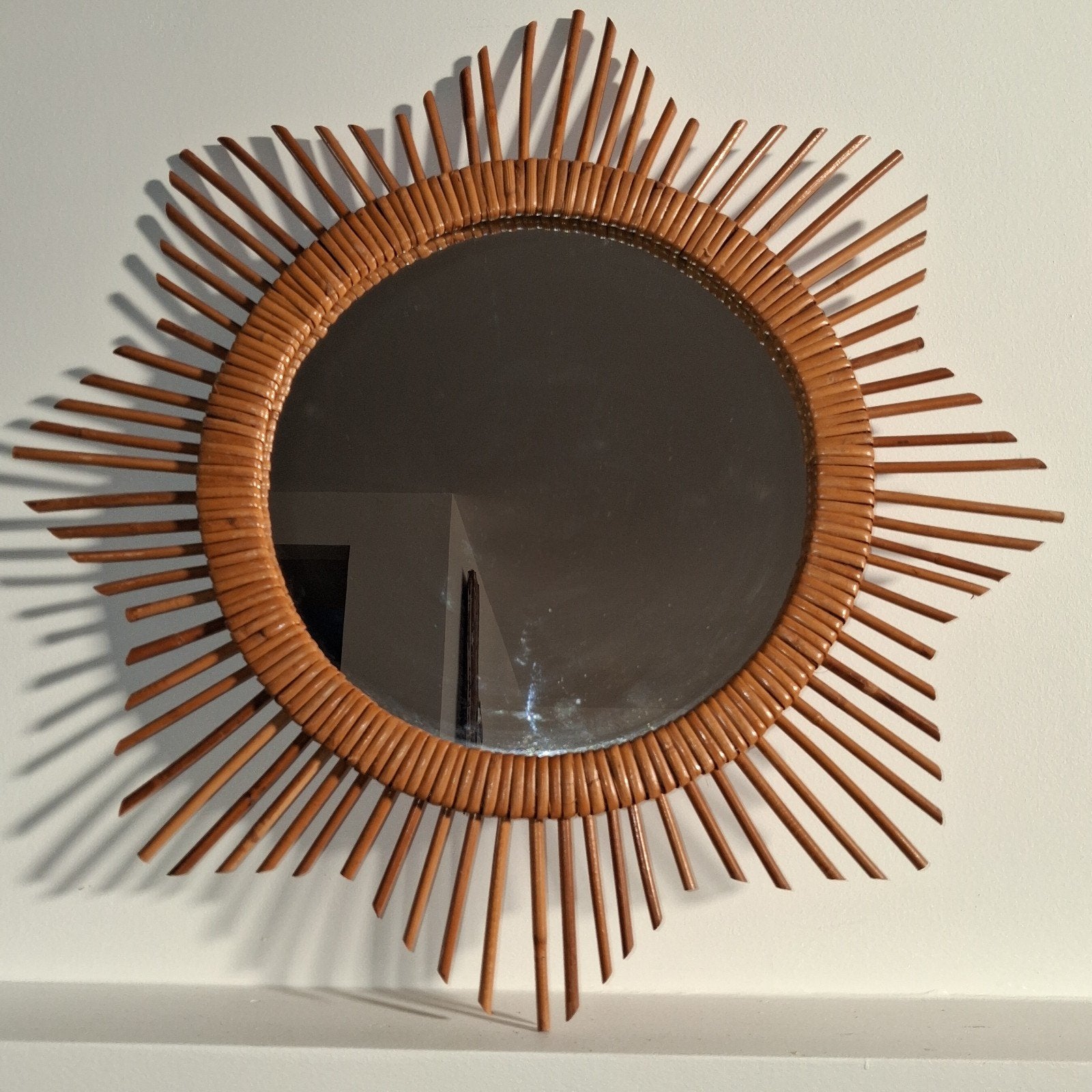 Miroir solaire en rotin ancien, Enlèvement ou Envoi, Moins de 100 cm, Rond, Utilisé