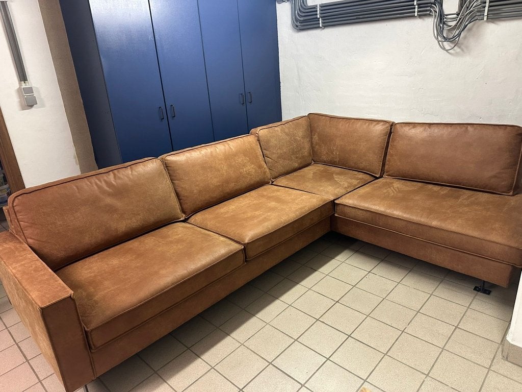 Hoekzetel in M-kalfsleder – Cognac - Nieuwstaat, Huis en Inrichting, Zetels | Zetels, Ophalen, 250 tot 300 cm, Hoekbank, Zo goed als nieuw