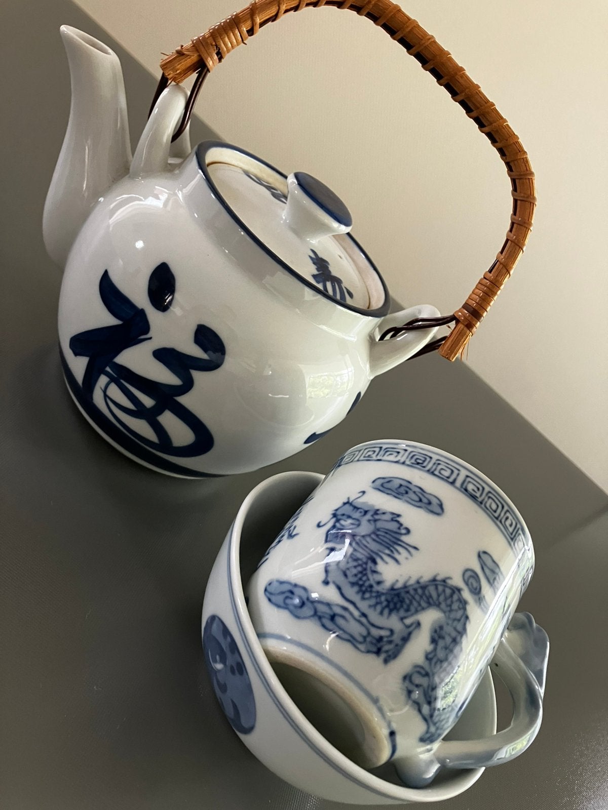 Chinese theepot + kop + kommetje., Ophalen of Verzenden, Theepot
